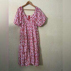 Chic Red and White Floral Midi Dress